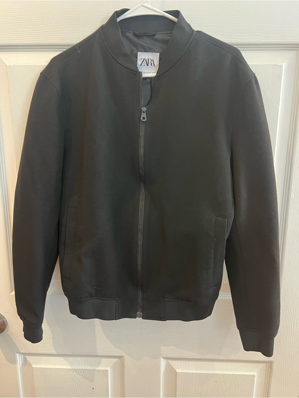 Zara Black Textured Bomber Jacket